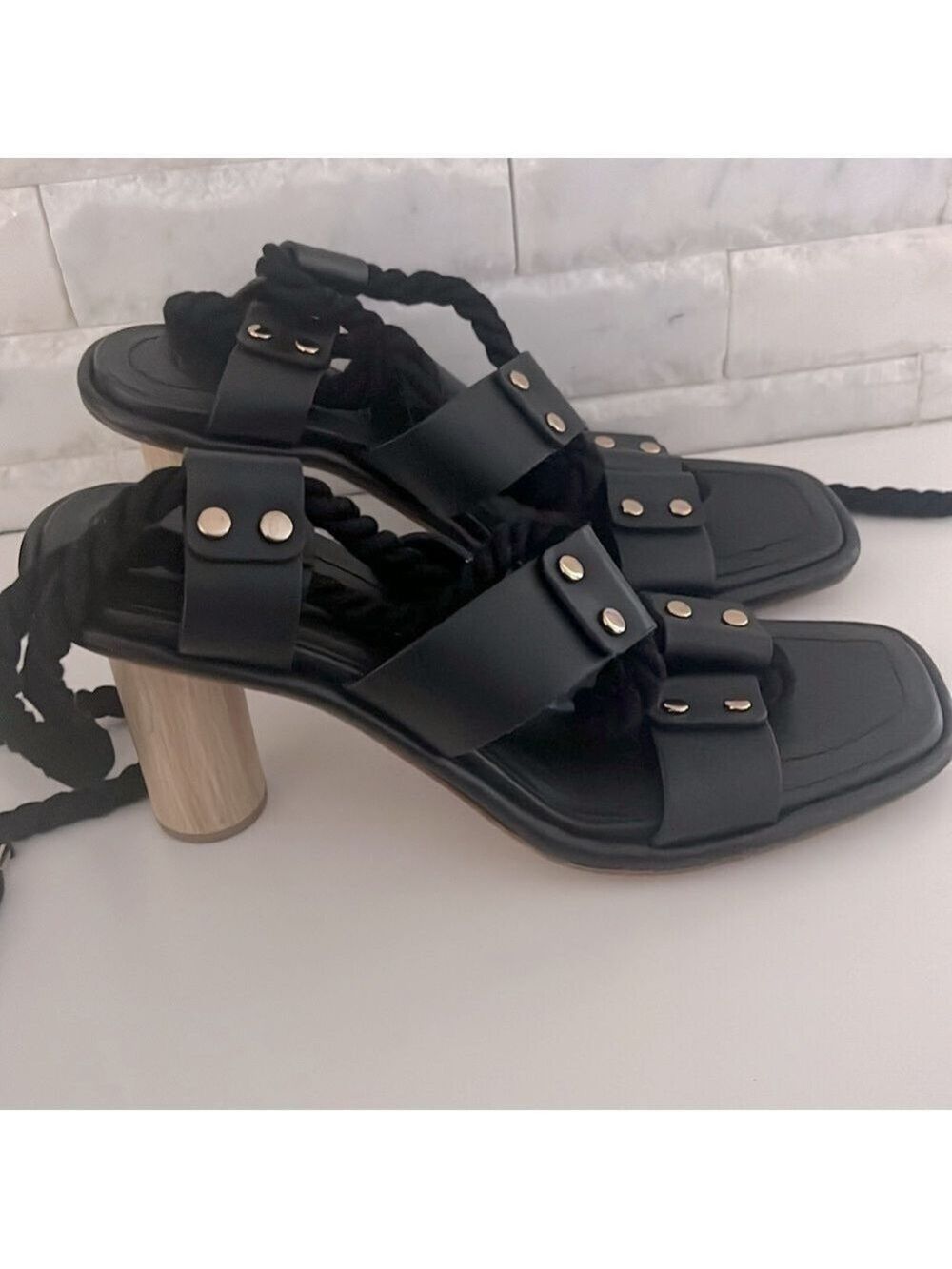 NEW Ulla Johnson Elvie Rope High Strappy Heel Sandal in Noir Size 38 US 7.5 - Picture 8 of 15